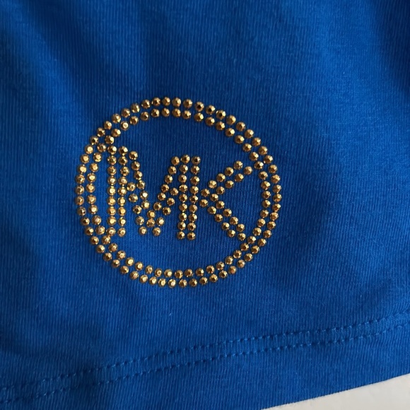 Michael Kors large blue t shirt dress with zipper and studded gold logo - Picture 2 of 4